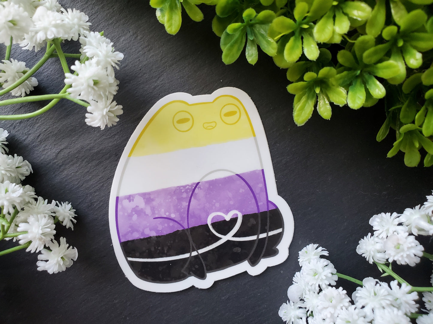 Watercolor Frog Non-Binary Pride Sticker