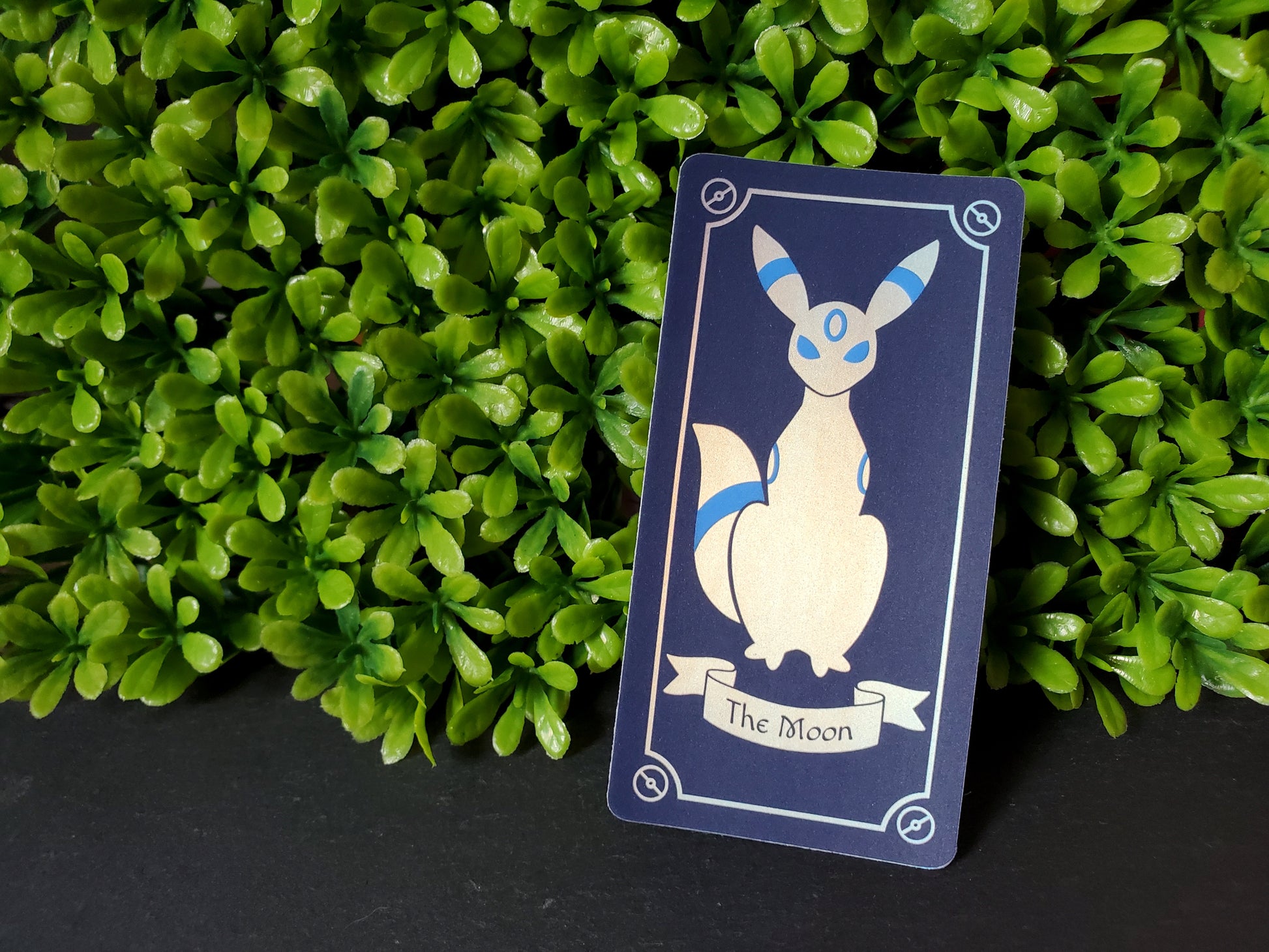 Umbreon Tarot Card Inspired Sticker - The Moon - Blue sticker with holographic vaporwave shimmer