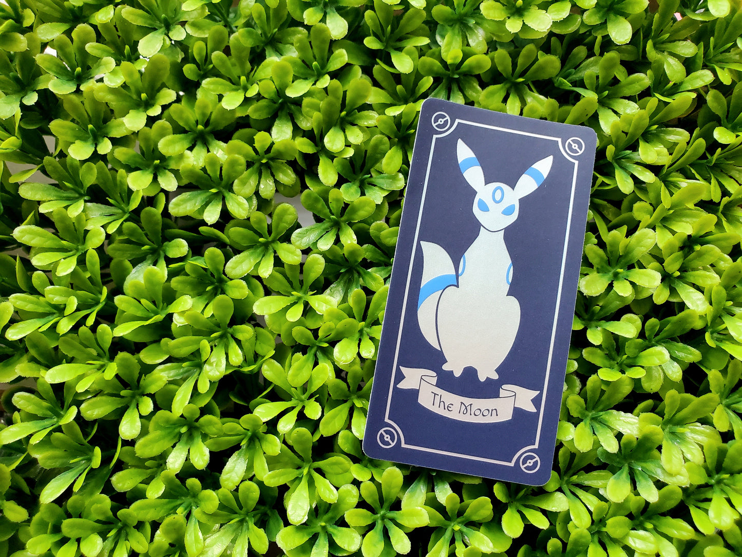 Umbreon Tarot Card Inspired Sticker - The Moon - Blue sticker with holographic vaporwave shimmer