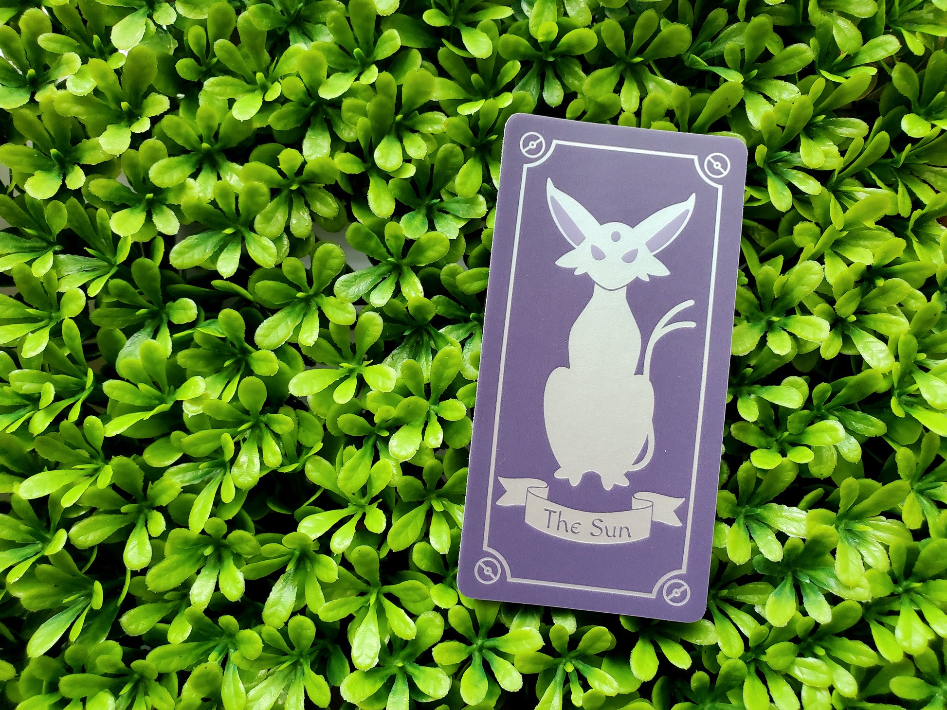 Espeon Tarot Card Inspired Sticker - The Sun - Purple sticker with holographic vaporwave shimmer